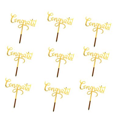 10 Pieces Congrats Acrylic Cake Toppers Gold Congratulations Cake Topper for Birthday Wedding Graduation Party Cupcake Decorations