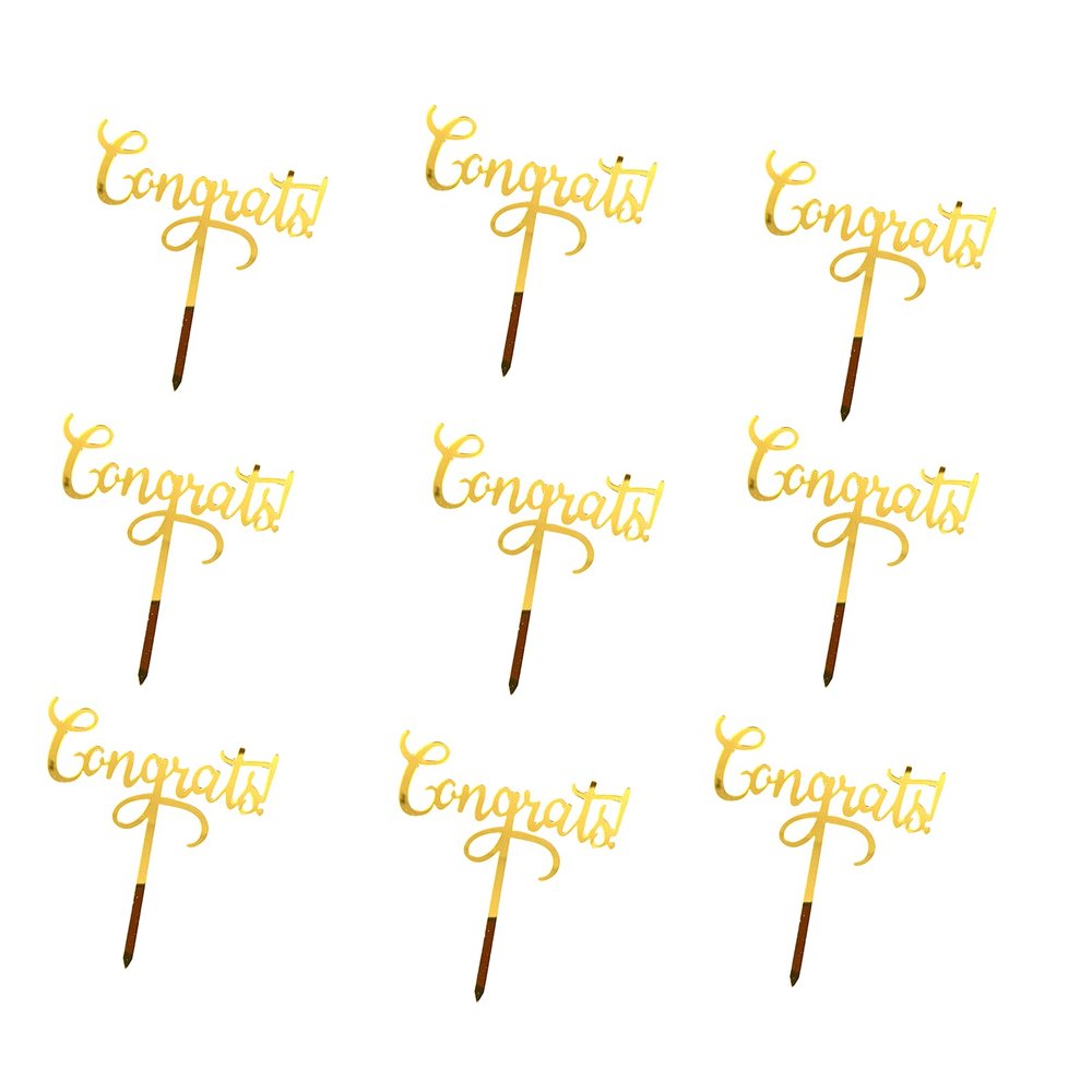 10 Pieces Congrats Acrylic Cake Toppers Gold Congratulations Cake Topper for Birthday Wedding Graduation Party Cupcake Decorations