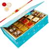 Ghasitaram Gifts Rakhi Gifts for Brothers Rakhi Sweets - Blue Rectangular Box of Assorted Bites 15 pcs with Beads Rakhi view 1