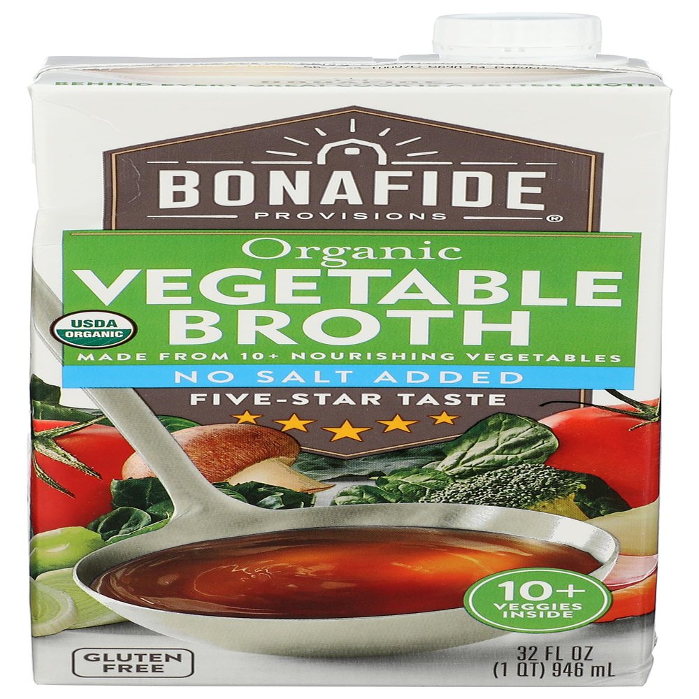 BONAFIDE PROVISIONS Organic No Salt Added Vegetable Broth, 32 FZ