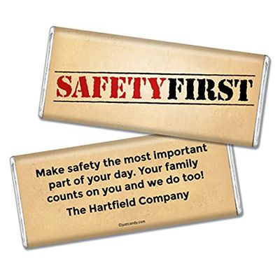 25ct Safety Giveaways Personalized Candy Wrappers for Chocolate Bars (25 Pack) - Safety First