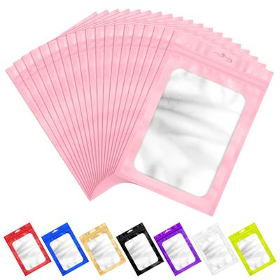 ANZNKU 100 Pcs Pink Mylar Bags, Resealable Smell Proof Small Foil Pouches