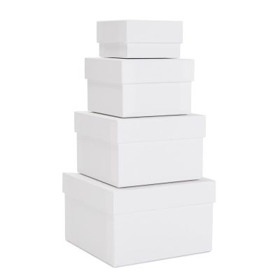 Stockroom Plus Nesting Square Gift Box Set - 4-Piece Assortment, White, Square - Nesting & Stackable Gift Boxes With Lids For Presents & Party Favors