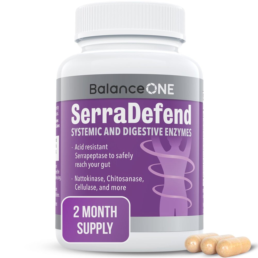 Balance ONE Biofilm Disruptor  Proteolytic Enzymes & Defense Supplement with Serrapeptase & Nattokinase  Systemic & Digestive Support  60 Capsules, 2 Month Supply  for Women & Men  SerraDefend