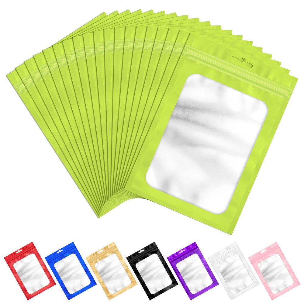ANZNKU 100 Pcs Green Mylar Bags, Resealable Smell Proof Small Foil Pouches