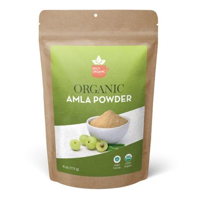 Spicy Organic Amla Powder- 4 oz (113g) Amalaki, USDA Organic, Non-GMO | 100% Raw and Natural - Lab Tested for Purity | Indian Gooseberry Powder | Resealable Zip Lock Pouch