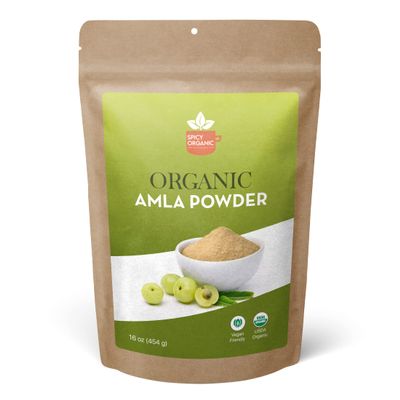 Spicy Organic Amla Powder- 16 oz (454g) Amalaki, USDA Organic, Non-GMO | 100% Raw and Natural - Lab Tested for Purity | Indian Gooseberry Powder | Resealable Zip Lock Pouch