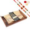 Jaiccha Ghasitaram Rakhi Gifts for Brothers - Set of 2 Striped Wooden Trays of Cashews, Almonds and Walnuts with 2 Rudraksh Rakhis view 1