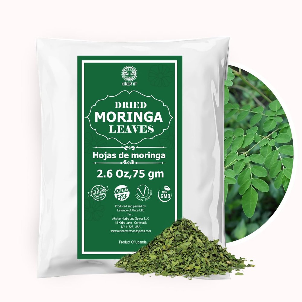 2.6oz Dried Moringa Leaves, Hojas De Moringa Secas, Dried From Fresh Green Leaves, 100% Natural Oleifera Leaf Tea, Non GMO, Caffeine Free. by Akshit.