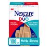 Nexcare Duo Bandages, Painless Removal, Strong Adhesive Bandages Stay on for 24 Hours, Flexible Fabric Construction - 100 Pack Assorted Sizes view 1