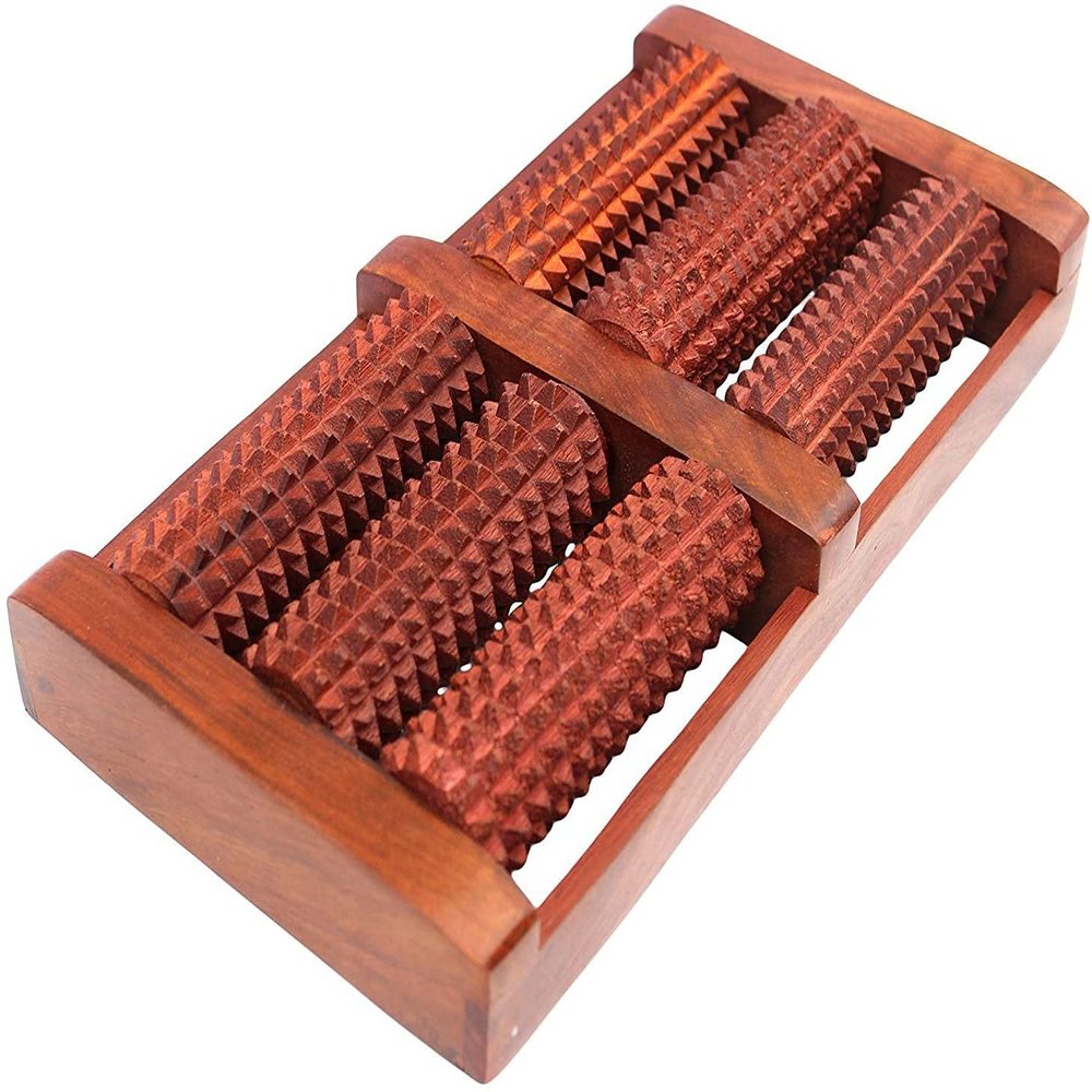 CraftsCollectionStore Wooden Foot/Feet Massager 6 Roller Stress Acupressure Touch Wooden Foot|Perfect For Gifting And Health