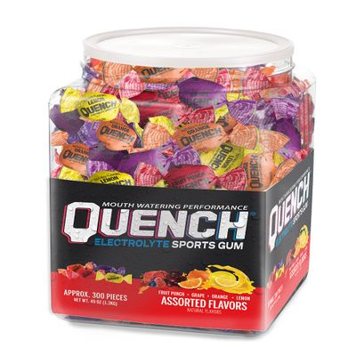 Mueller Quench Gum Variety Tub, Electrolytes Chewing Gum for Athletes and Sports Trainers, New Assorted Fruity Flavors, 300 Pieces