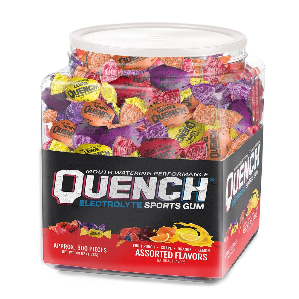 Mueller Quench Gum Variety Tub, Electrolytes Chewing Gum for Athletes and Sports Trainers, New Assorted Fruity Flavors, 300 Pieces