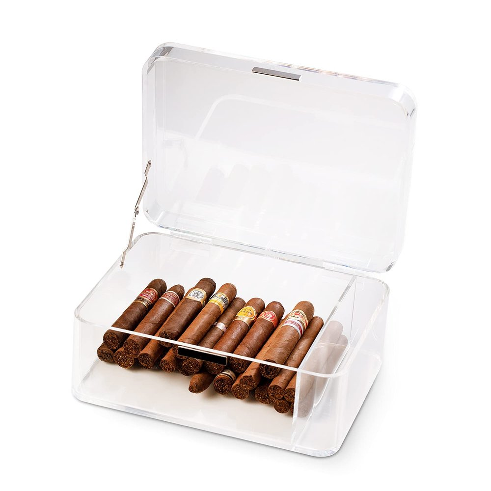 Bey-Berk Personalized Clear Acrylic 60-Cigar Humidor Box with Magnetic Closure, Custom Monogrammed Display Case