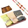 Jaiccha Ghasitaram Rakhi Gifts for Brothers Rakhi Dryfruits - Striped Wooden Tray of Cashews, Almonds and Raisins with 2 Rudraksh rakhis view 1