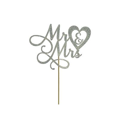 BMINJIE Silver Glitter Mr and Mrs Cake Topper - Wedding, Engagement, Wedding Anniversary Cake Toppers Decorations