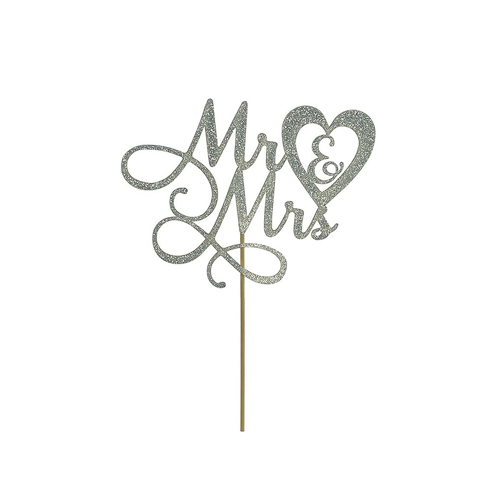 BMINJIE Silver Glitter Mr and Mrs Cake Topper - Wedding, Engagement, Wedding Anniversary Cake Toppers Decorations