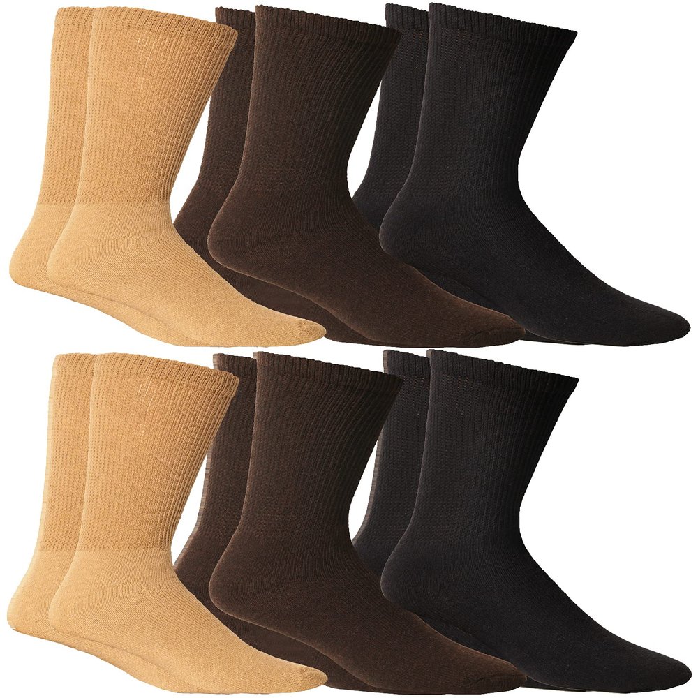 Yacht & Smith 6 Pairs Of Mens Diabetic Neuropathy Edema Socks, Cotton Crew, Ankle Medical Sock, Size 10-13