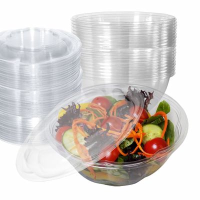 [100 Pack] 32oz Salad Bowls To-Go with Lids - Crystal Clear Plastic Disposable Salad Containers | Airtight, Lunch, Salads, Parfait, Fruits, Leak Proof, Airtight, Fresh, Meal Prep | Rose Bowl Container