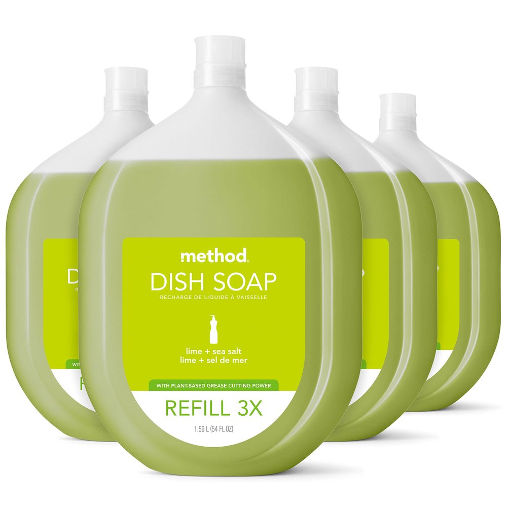 Method Gel Dish Soap Refill, Lime + Sea Salt Scent, Powerful Cleaning Formula, Large Refill Tub, Cuts Through Grease, 54 Fl Oz (Pack of 4)