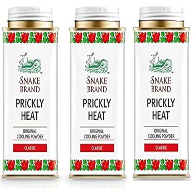 Prickly Heat Powder Snake Brand Cooling Classic 140 G. Made in Thailand (Pack of 3)