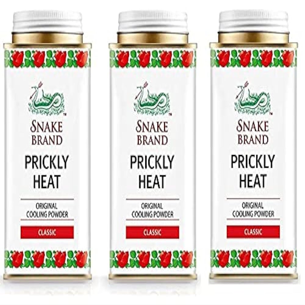 Prickly Heat Powder Snake Brand Cooling Classic 140 G. Made in Thailand (Pack of 3)
