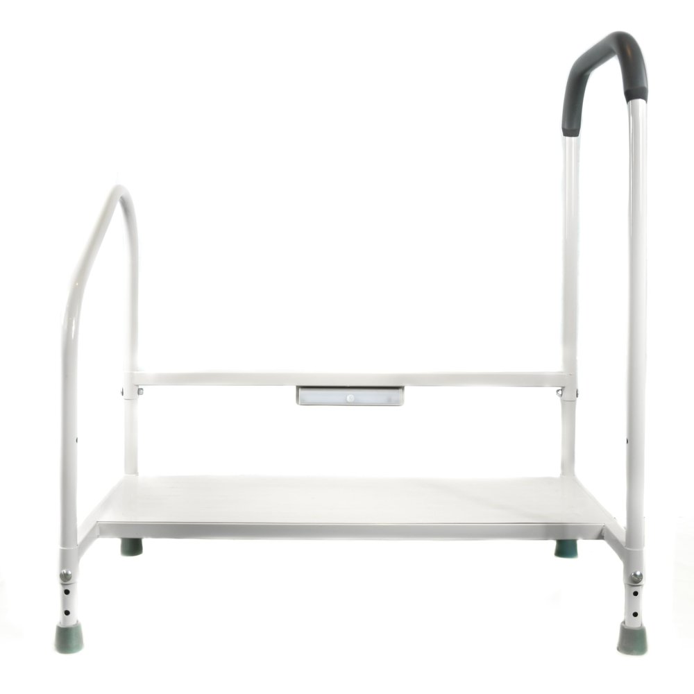 step2bed XL - Bedside Step Stool Bed Climbing Aid for Elderly & Handicapped  LED Light Guided Rails  Adjustable Height, Portable Fall Prevention Aid  Stainless Steel  800 lb Capacity