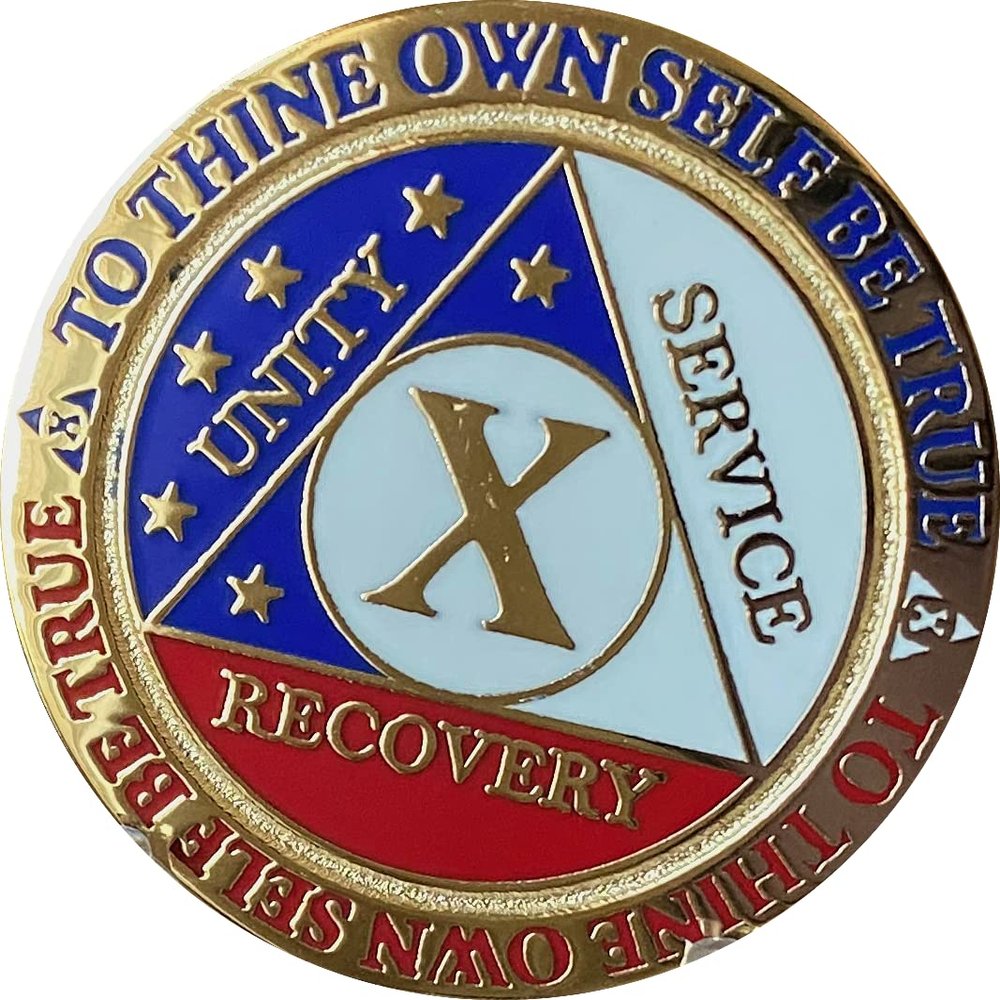 10 Year AA Medallion Reflex Red White Blue Patriotic Gold Plated Color Chip Stars