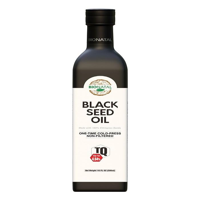 BioNatal Ethiopian Black Seed Oil Cold Pressed Nigella Sativa Producing Black Cumin Seed Oil, Unrefined & Non-Filtered, High TQ Up to 4.64% Supports Immune System, Digestion & Joints 16oz Glass