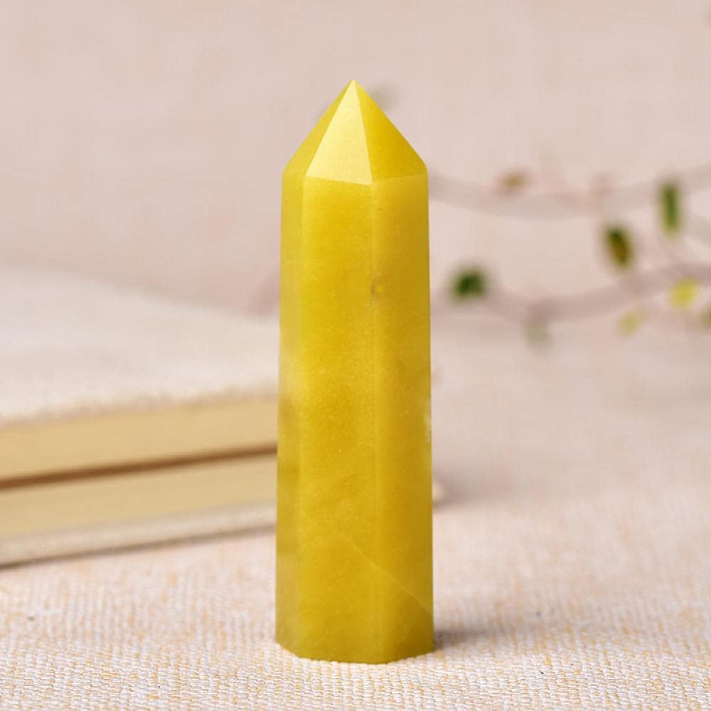 1PC Natural Crystal Point Lemon Jade Stone Obelisk Yellow Quartz Tower Ornament for Home Decor Energy Stone Pyramid Gift-Lemon Jade_70-80mm