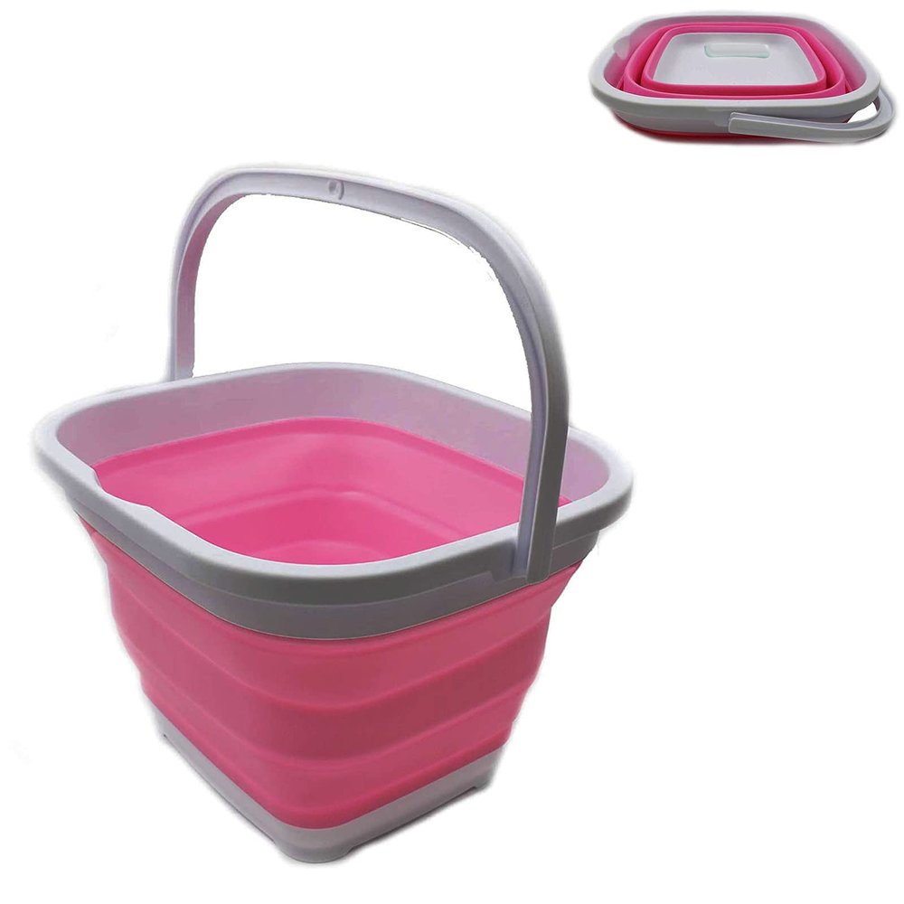 10L(2.6 gallon)Collapsible Dish Tub -Portable Dish Washing Tub -Foldable Hand Basket Space Saving Kitchen Storage Tray -for Dishware Cleaning Basin Wash Basin Outdoor Fishing Bucket 1Pcs No-Leak,Pink