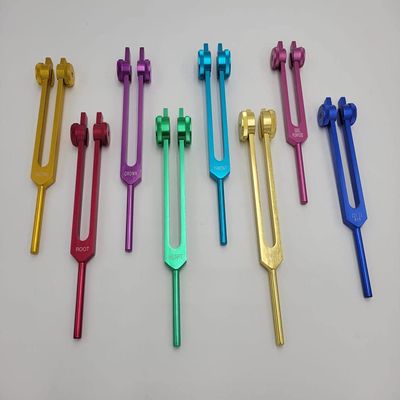 YANTRA, 8 Weighted Chakra Color Coded Therapeutic and Soul Healing Tuning Forks in Velvet Storage Pouch Mallet
