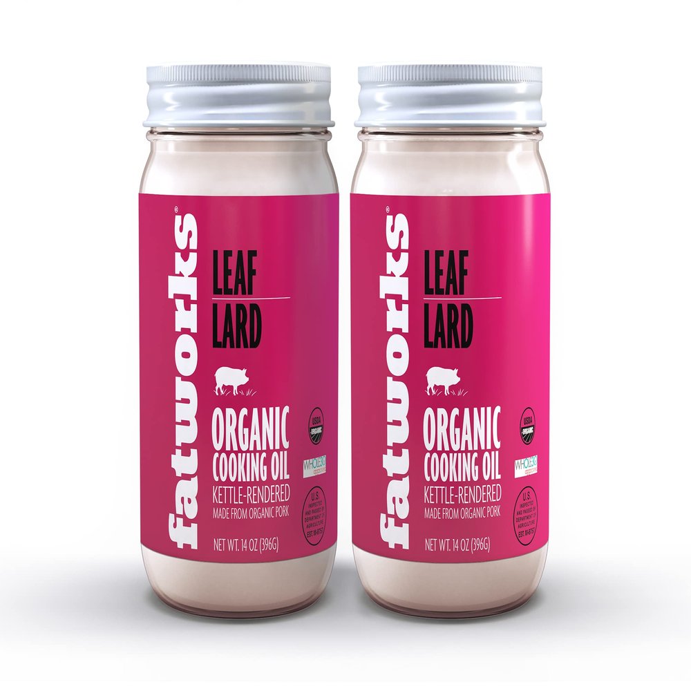 Fatworks, Certified Organic Leaf Lard, NON-GMO, USDA 100% Organic for Amazing Traditional Baking, Keto, Paleo, Everyday Cooking and Frying, Whole30 Approved, No Preservatives in Glass Jar, 14 OZ,
