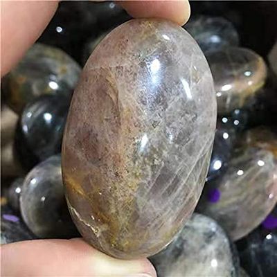 1pc puquancrystal Natural Crystal Gemstone Black Moonstone Quartz Palm Stone for Garden Decoration