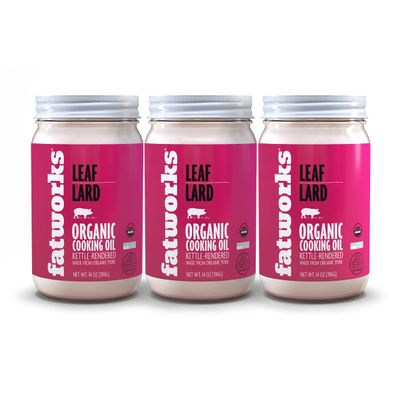 Fatworks, Certified Organic Leaf Lard, NON-GMO, USDA 100% Organic for Amazing Traditional Baking, Keto, Paleo, Everyday Cooking and Frying, Whole30 Approved, No Preservatives in Glass Jar, 14 OZ,
