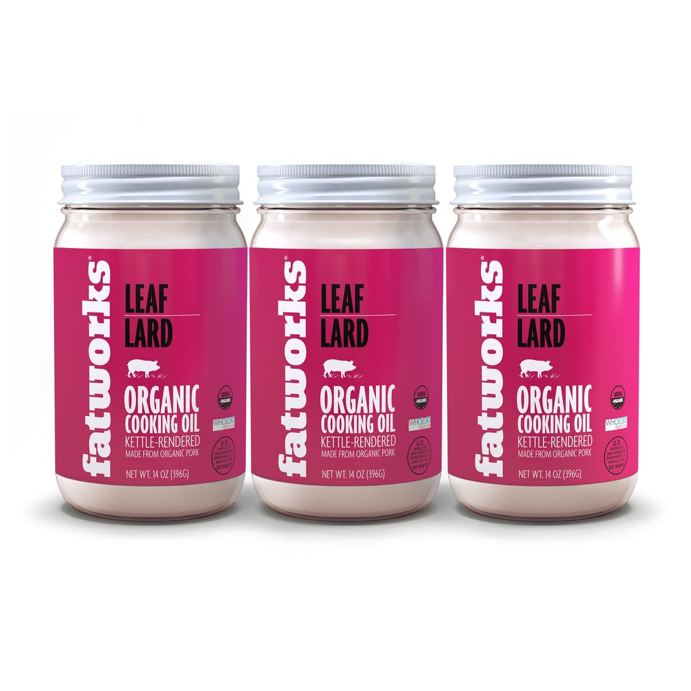 Fatworks, Certified Organic Leaf Lard, NON-GMO, USDA 100% Organic for Amazing Traditional Baking, Keto, Paleo, Everyday Cooking and Frying, Whole30 Approved, No Preservatives in Glass Jar, 14 OZ,
