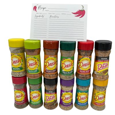Salt Free Seasoning Blends Variety Bundle Gift Pack - 12 Flavor Variety With June Street Market Blank Recipe Card