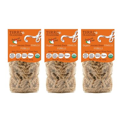 3 Packs Organic Italian SEMI Whole DURUM Wheat FUSILLI Pasta  Sicilian Ancient Grain Timilia Vegan Pasta Crafted in Italy. Low-Gluten Index. Has 6X More Fiber and Protein Than Popular Grains