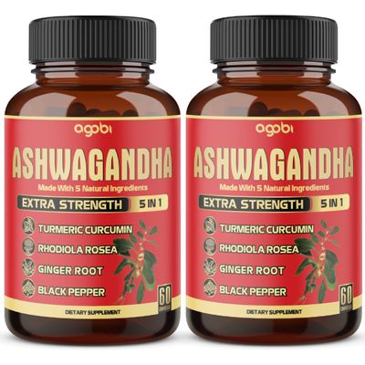 2 Packs - 60 Capsules Ashwagandha Capsules - High Concentrated - 5in1 Formula Ashwagandha, Turmeric, Rhodiola Rosea, Ginger, Black Pepper - 4 Month Supply