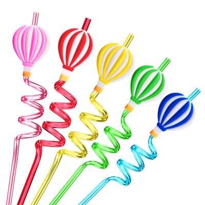 25 Hot Air Balloon Drinking Straws with 2 PCS Straws Cleaning Brush for Birthday Party Supplies Favors Girl Baby Shower Decorations