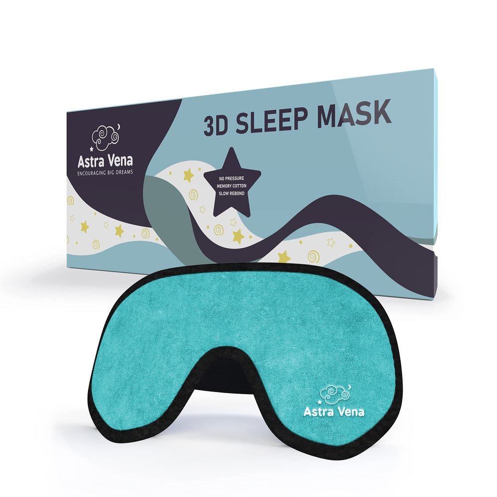 ASTRA VENA 3D Sleep Mask for Kids, Light Block Sleeping Blindfold Memory Foam Contoured Eye Mask for Sleep, Adjustable Strap Eye Cover and Travel Sleep Mask for Boys Girls, Light Blue