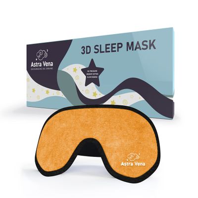 ASTRA VENA 3D Sleep Mask for Kids, Light Block Sleeping Blindfold Memory Foam Contoured Eye Mask for Sleep, Adjustable Strap Eye Cover and Travel Sleep Mask for Boys Girls, Orange