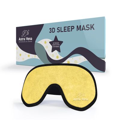 ASTRA VENA 3D Sleep Mask for Kids, Light Block Sleeping Blindfold Memory Foam Contoured Eye Mask for Sleep, Adjustable Strap Eye Cover and Travel Sleep Mask for Boys Girls, Yellow