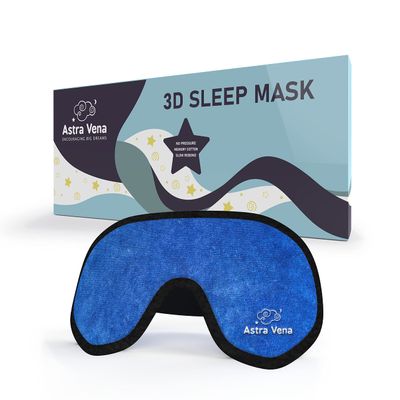 ASTRA VENA 3D Sleep Mask for Kids, Light Block Sleeping Blindfold Memory Foam Contoured Eye Mask for Sleep, Adjustable Strap Eye Cover and Travel Sleep Mask for Boys Girls, Dark Blue