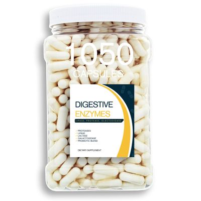 Bulk Buy Digestion Aid - 1050 Count Blend of Digestive Enzymes and Key Probiotic Strains in a Clear Square Grip Jar