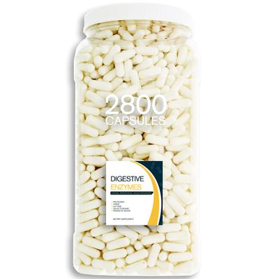 Bulk Buy Digestion Aid - 2800 Count Blend of Digestive Enzymes and Key Probiotic Strains in a Clear Square Grip Jar