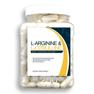 Bulk Buy NOX Blend - 250 Capsules of L-Arginine & L-Citrulline in a Clear Square Grip Jar