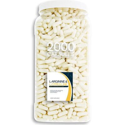 Bulk Buy NOX Blend - 2000 Capsules of L-Arginine & L-Citrulline in a Clear Square Grip Jar