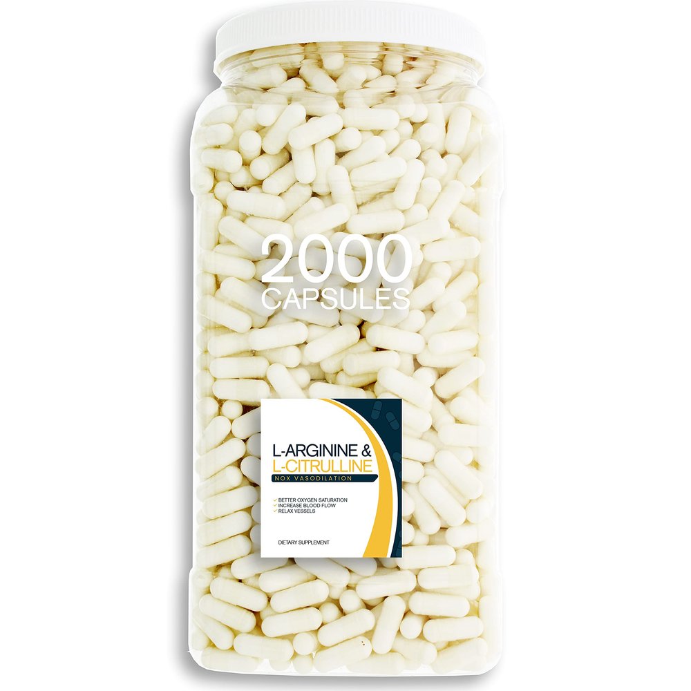 Bulk Buy NOX Blend - 2000 Capsules of L-Arginine & L-Citrulline in a Clear Square Grip Jar