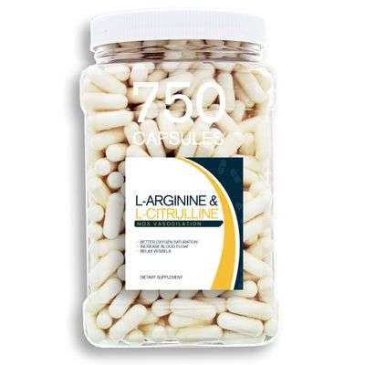 Bulk Buy NOX Blend - 750 Capsules of L-Arginine & L-Citrulline in a Clear Square Grip Jar